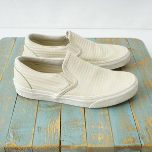 Vans Womens Slip On Low Top Sneakers Shoes Cream Beige Leather Size 8